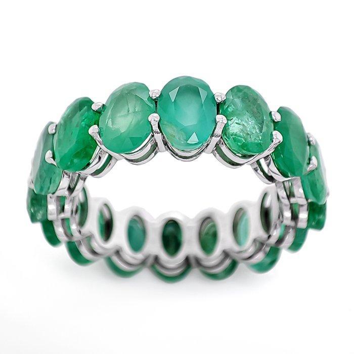 Ring - 14 karaat Witgoud - 8.60ct. tw. Smaragd, Handtassen en Accessoires, Ringen