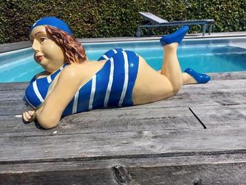 Statue, statue 75 cm length of lying lady in bathing suit -