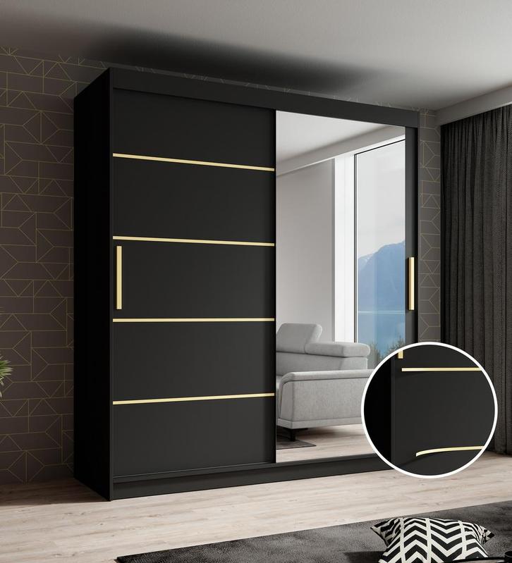 Meubella | Kledingkast mat zwart 180x62x200 schuifdeur, Huis en Inrichting, Kasten | Overige, Nieuw, Verzenden