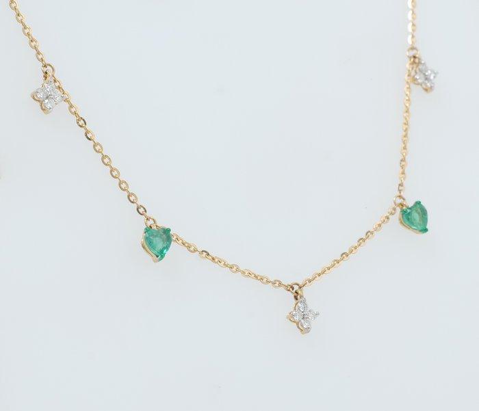 Collier - 14 carats Or jaune - 1.35ct. tw. Émeraude -, Handtassen en Accessoires, Kettingen