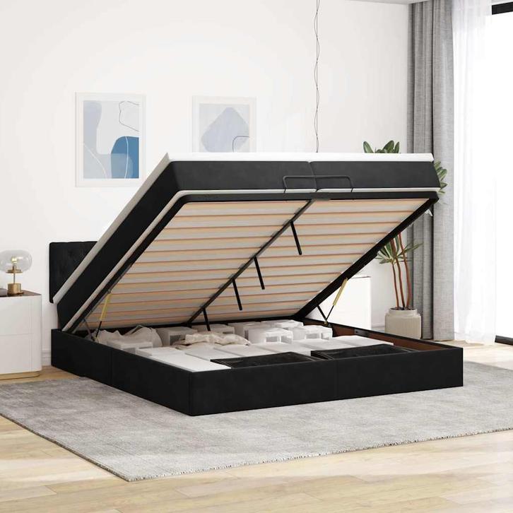 vidaXL Ottoman bed met matras 200x200 cm fluweel zwart, Huis en Inrichting, Slaapkamer | Bedden, Nieuw, Verzenden