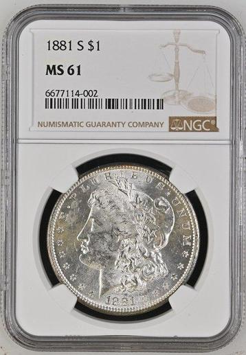 États-Unis. Morgan Dollar 1881 S NGC Graded MS 61 (Sans Prix