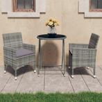 vidaXL 3-delige Bistroset poly rattan en gehard glas grijs, Tuin en Terras, Tuinsets en Loungesets, Verzenden, Nieuw
