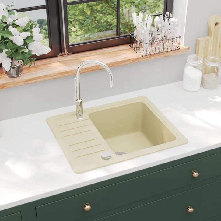 vidaXL Gootsteen enkele bak graniet beige, Huis en Inrichting, Keuken | Keukenelementen, Nieuw, Verzenden