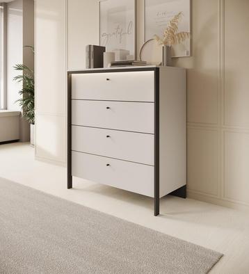 Meubella | Ladekast grijs met zwart 101 cm - 4 lades, Huis en Inrichting, Verzenden, Nieuw