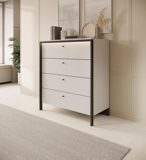 Meubella | Ladekast grijs met zwart 101 cm - 4 lades, Huis en Inrichting, Kasten | Overige, Nieuw, Verzenden