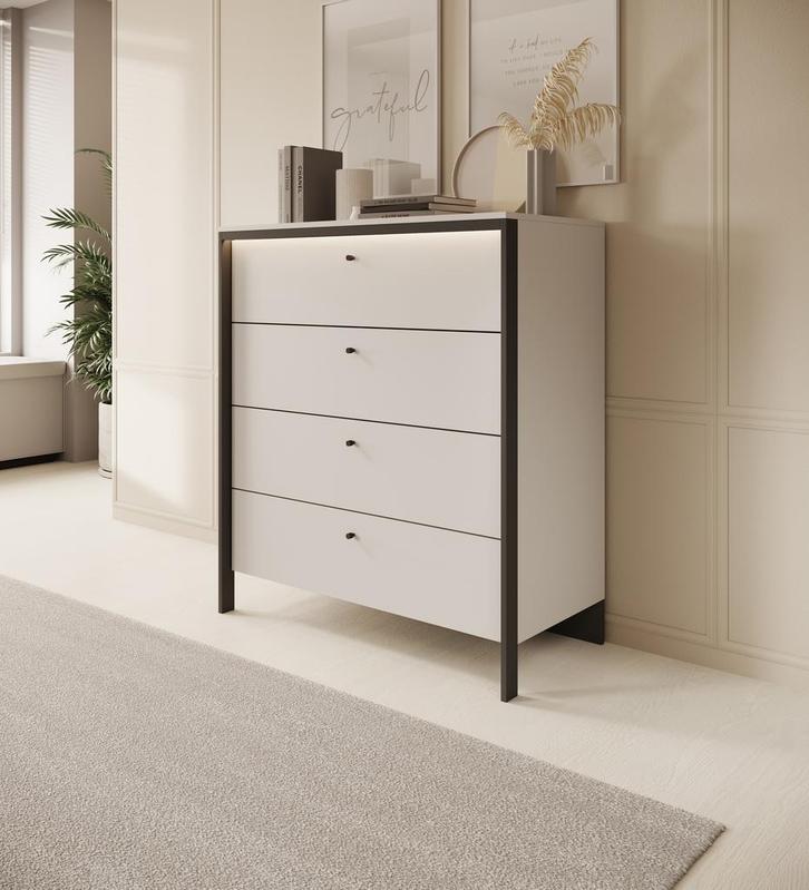Meubella | Ladekast grijs met zwart 101 cm - 4 lades, Huis en Inrichting, Kasten | Overige, Nieuw, Verzenden