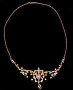 Ketting - 14 karaat Geel goud Toermalijn - Parel -, Handtassen en Accessoires, Antieke sieraden