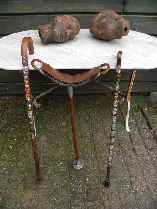 Wandelstok (3) - Aluminium-leder-Hout -, Antiek en Kunst, Curiosa en Brocante