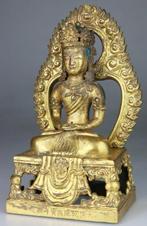 Amitayus Boeddhabeeldje gebeeldhouwd verguldsel - Chinees -, Antiquités & Art