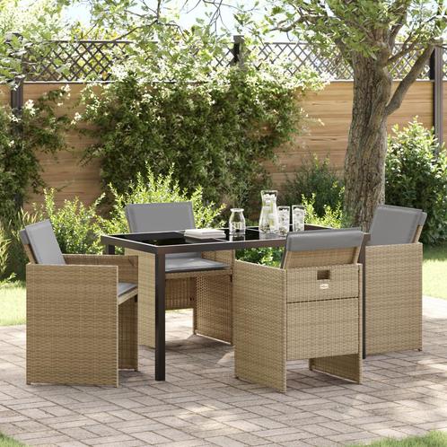 vidaXL Tuinset van 5 Stukken met Kussens in Beige Poly, Tuin en Terras, Tuinstoelen, Nieuw, Verzenden