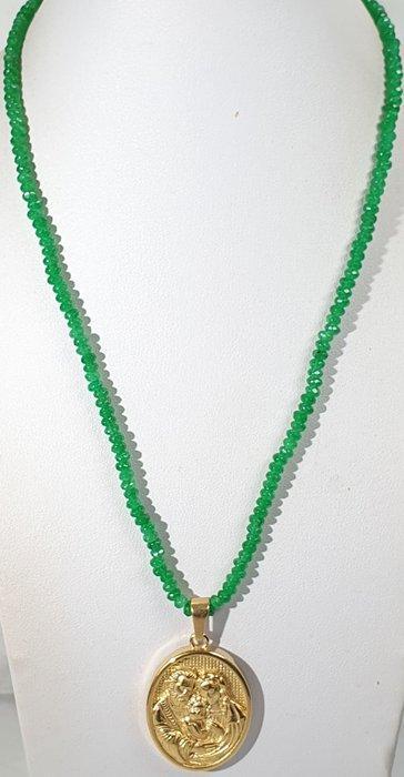 Heilig Familia-medaille en smaragdcollier - Zilver verguld, Antiek en Kunst, Antiek | Boeken en Manuscripten