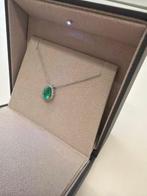 Halsketting - 14 karaat Witgoud Smaragd - Diamant
