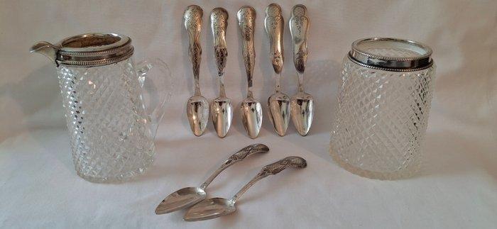 Lepel (9) - Kristal Ananas geslepen room stel met zilveren, Antiek en Kunst, Antiek | Zilver en Goud