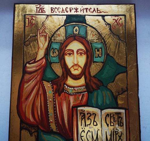Icoon - Jezus Christus Almachtige Pantocrator, met de hand, Antiek en Kunst, Antiek | Boeken en Manuscripten