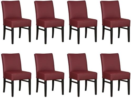 Set van 8 Donkerrode leren landelijke eetkamerstoelen -, Huis en Inrichting, Stoelen, Overige kleuren, Vijf, Zes of meer stoelen