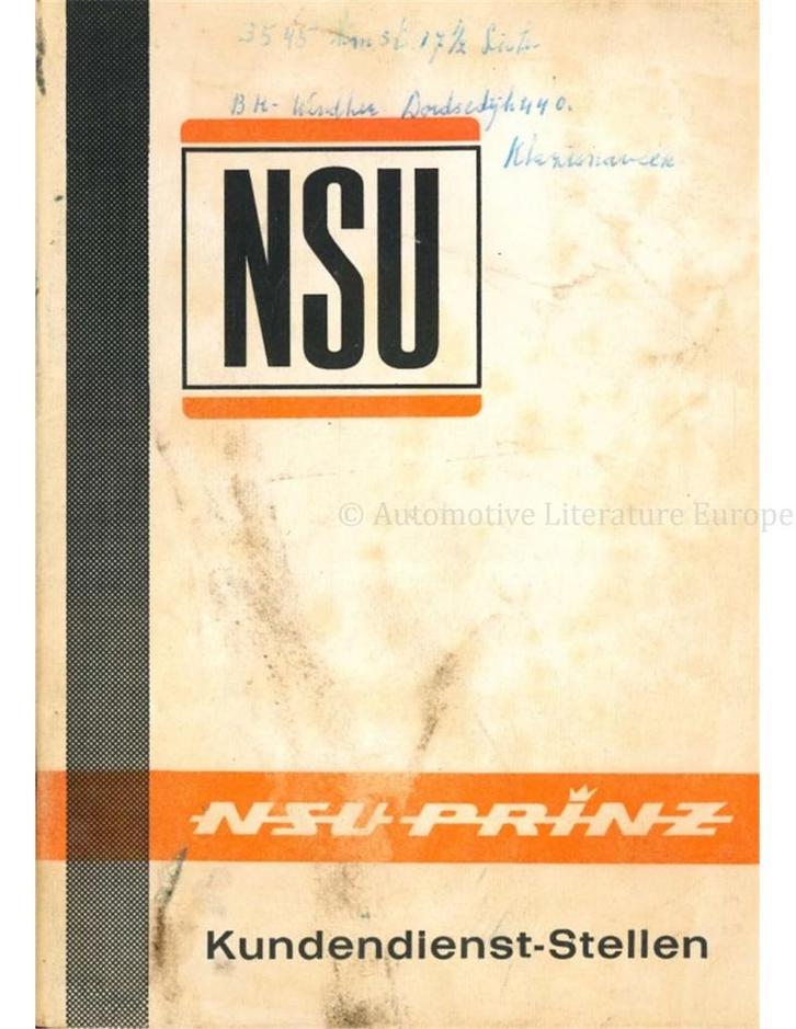 1965 NSU PRINZ SERVICE DEALERS EUROPA HANDBOEK, Autos : Divers, Modes d'emploi & Notices d'utilisation