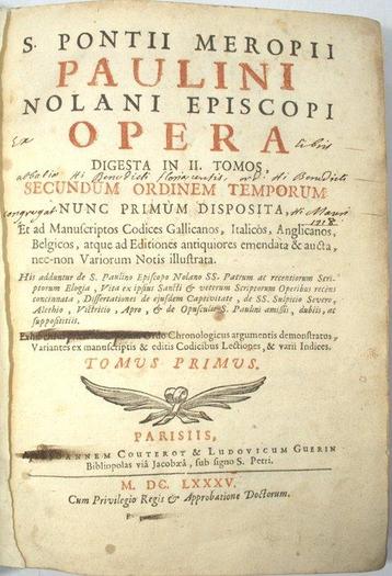 Saint Paulin, Paulin de Nole - S. Pontii Meropii Paulini