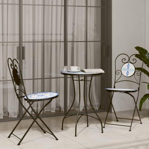 vidaXL Bistroset mozaïek ijzer en keramiek blauw en wit, Tuin en Terras, Tuinsets en Loungesets, Nieuw, Verzenden