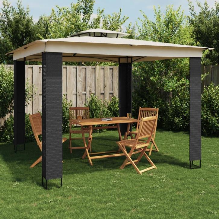 vidaXL Prieel met dubbel dak 2,94x2,94 m staal crèmekleurig, Tuin en Terras, Partytenten, Nieuw, Verzenden