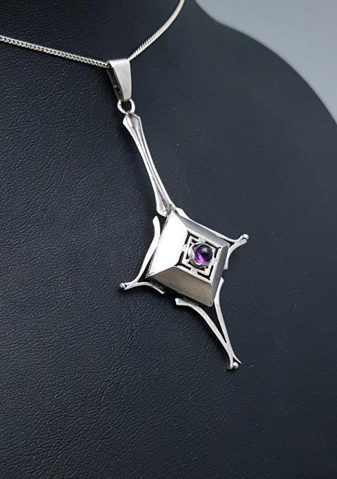 Zilver, Art Deco, Amethist(Getest) - Ketting met hanger -, Antiek en Kunst, Kunst | Designobjecten