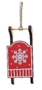 Hanger houten slee – rood met wit figuurtjes voor, Nieuw