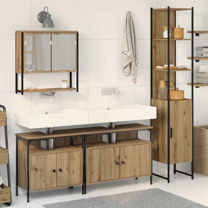 vidaXL Badkamermeubel Set met plank 4 pcs artisanaal, Huis en Inrichting, Badkamer | Badkamermeubels, Nieuw, Verzenden