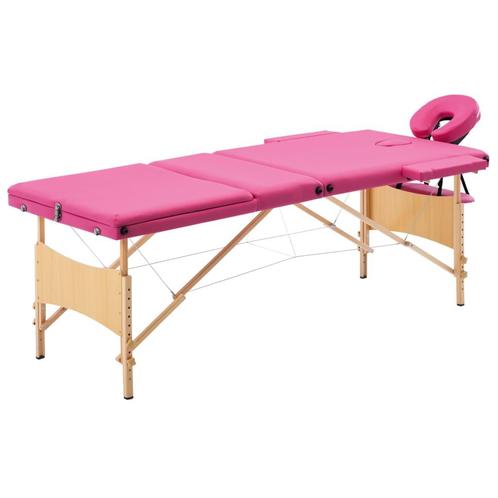 vidaXL Massagetafel inklapbaar 3 zones hout roze, Sport en Fitness, Massageproducten, Nieuw, Verzenden