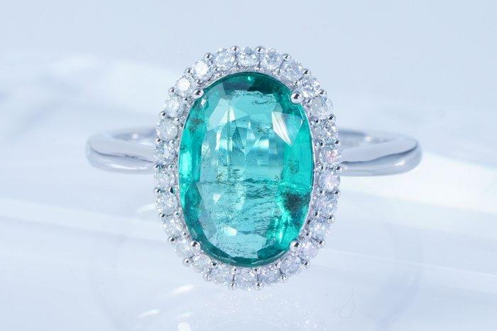 Zonder Minimumprijs - Ring Platina - 2.57ct. tw. Smaragd -, Handtassen en Accessoires, Ringen