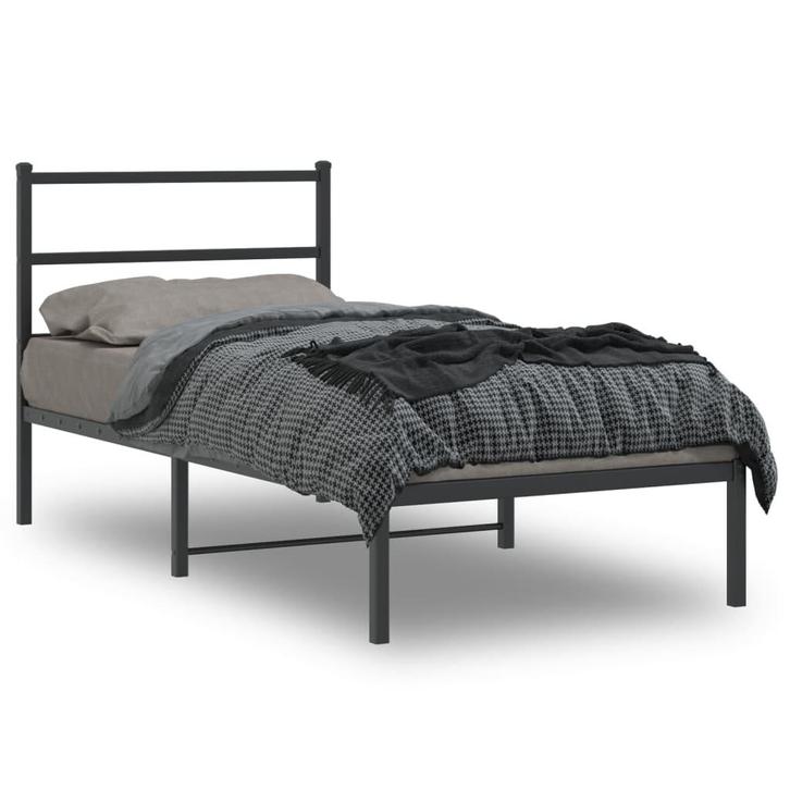 vidaXL Bedframe met hoofdbord metaal zwart 90x200 cm, Huis en Inrichting, Slaapkamer | Bedden, Nieuw, Verzenden