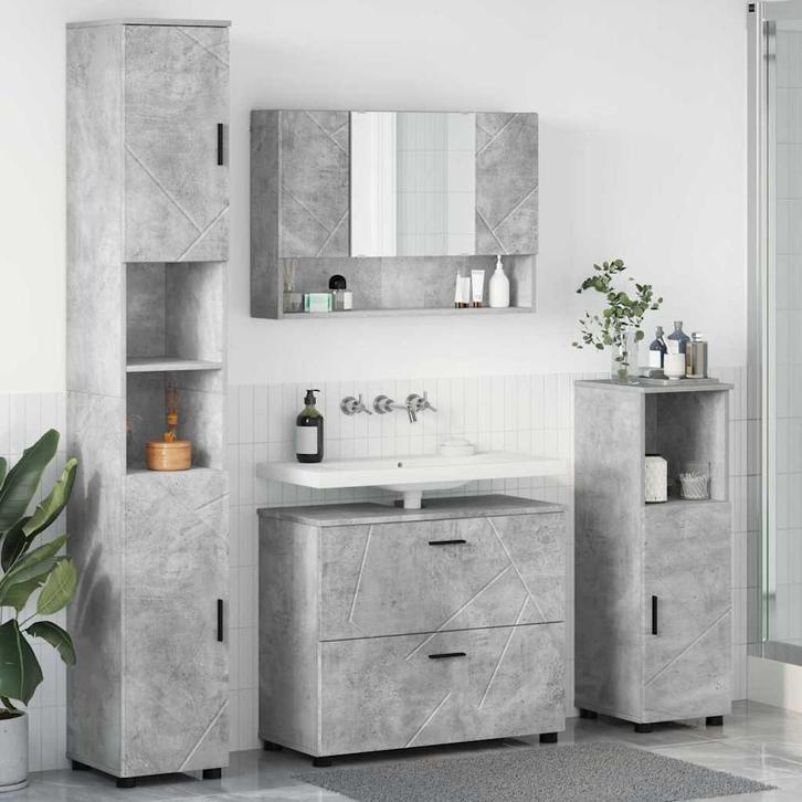 vidaXL Badkamermeubel Set met lade 4 pcs Betongrijs 30 x 35, Huis en Inrichting, Badkamer | Badkamermeubels, Nieuw, Verzenden