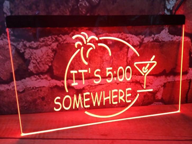 Its 5:00 somewhere neon bord lamp LED verlichting reclame l, Huis en Inrichting, Lampen | Overige, Nieuw, Verzenden