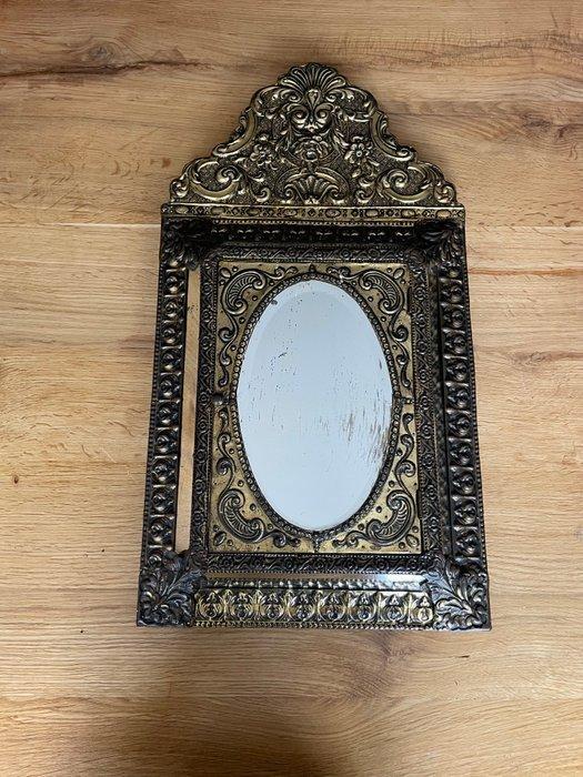 Wandspiegel- Kuifkastje - Hout, Messing - Latoen, Antiek en Kunst, Antiek | Overige Antiek