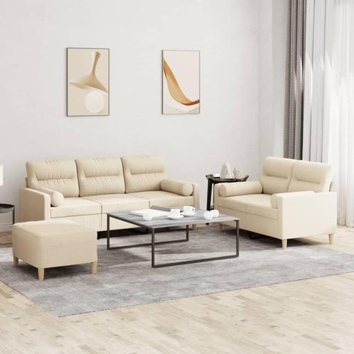 vidaXL 3-delige Loungeset met kussens stof crèmekleurig, Huis en Inrichting, Zetels | Zetels, Nieuw, Verzenden