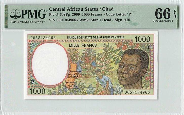 Central African States P 602pg 1000 Francs 2000 Chad Pmg..., Postzegels en Munten, Bankbiljetten | Europa | Niet-Eurobiljetten