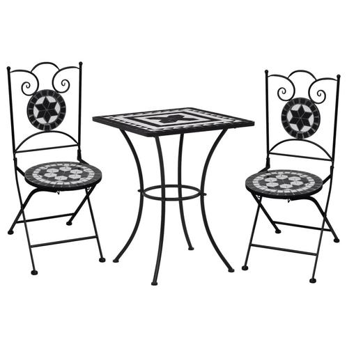 vidaXL 3-delige Bistroset mozaïek keramische tegel zwart en, Tuin en Terras, Tuinsets en Loungesets, Nieuw, Verzenden