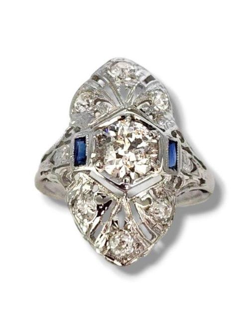 Ring - 18 karaat Witgoud, Prachtige Art Deco 18K Witgouden, Handtassen en Accessoires, Ringen