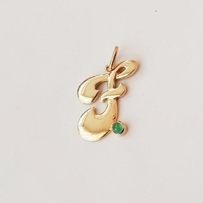 Hanger - 18 karaat Geel goud - 0.06ct. tw. Smaragd, Handtassen en Accessoires, Antieke sieraden