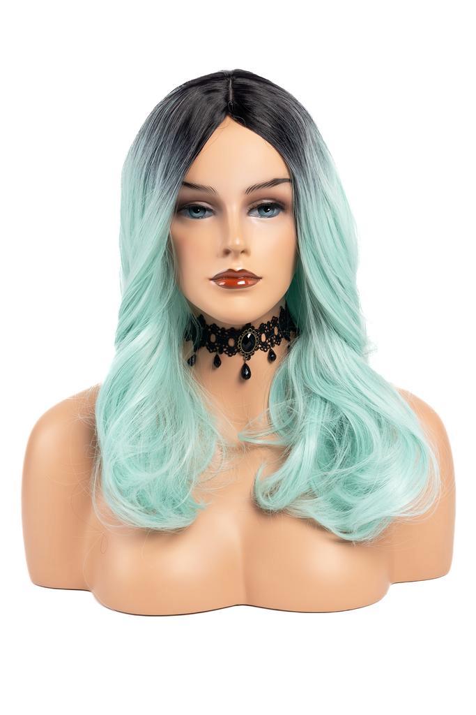 Luxe Lange Mint Pruik Mintgroene Ombre Zwarte Uitgroei Haarw, Kleding | Dames, Carnavalskleding en Feestkleding, Nieuw, Ophalen of Verzenden