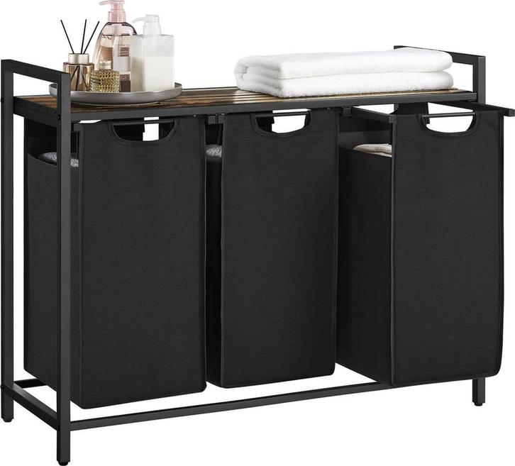 Wasmand met 3 vakken , Wassorteerder , 114L , vintage Bruin, Auto diversen, Autogereedschap, Verzenden