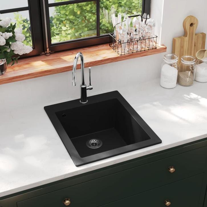 vidaXL Spoelbak opbouw enkele bak graniet zwart, Huis en Inrichting, Keuken | Keukenelementen, Nieuw, Verzenden