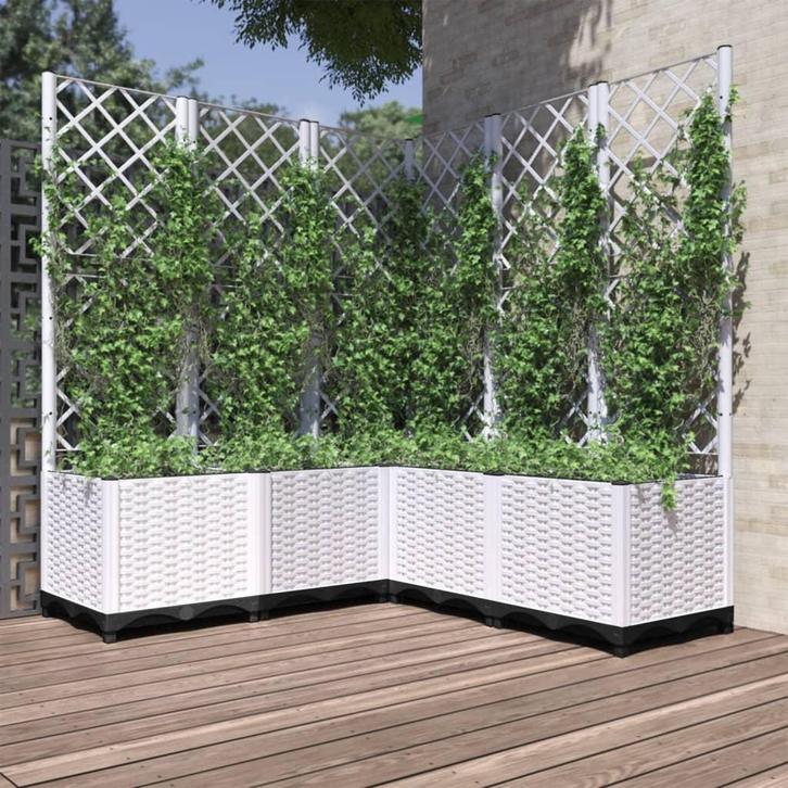 vidaXL Plantenbak met latwerk 120x120x136 cm polypropeen wit, Tuin en Terras, Bloempotten, Nieuw, Verzenden