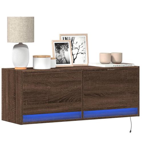 vidaXL Tv-wandmeubel met LED-verlichting 100x31x35 cm bruin, Huis en Inrichting, Kasten |Televisiemeubels, Nieuw, Verzenden