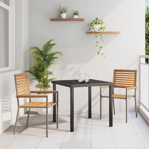 vidaXL Stapelbare Tuinstoelen - 2 stuks in Grijs Poly Rattan, Tuin en Terras, Tuinstoelen, Nieuw, Verzenden