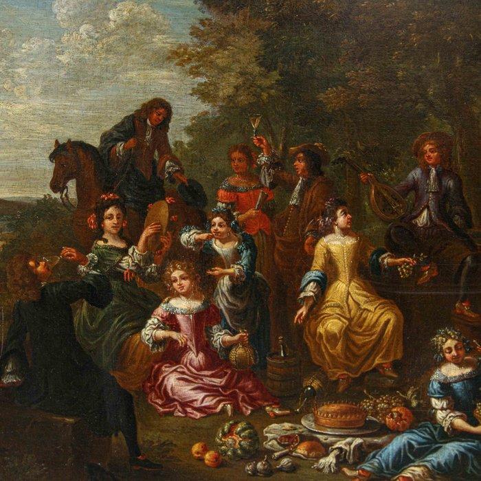 Scuola fiamminga (XVII) - Convivio di nobili, Antiquités & Art, Art | Peinture | Classique