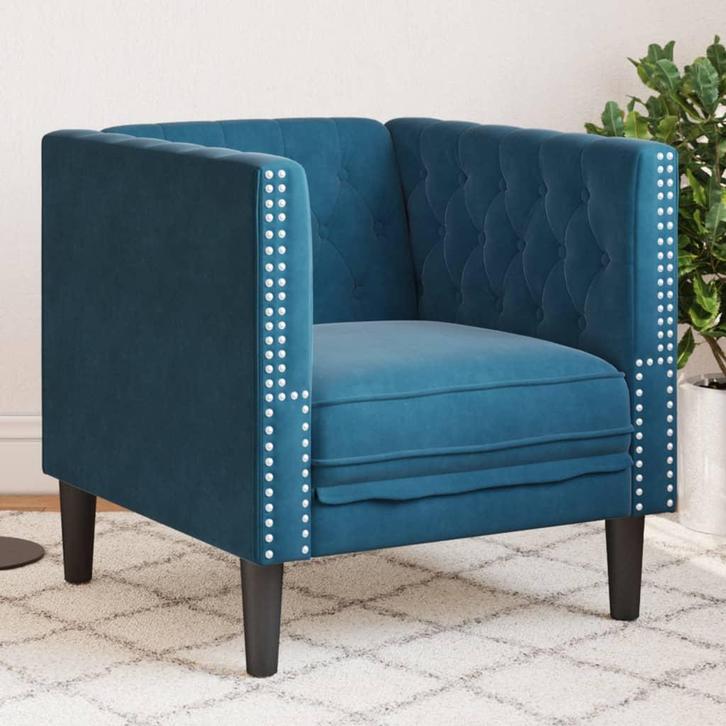 vidaXL Fauteuil Chesterfield-stijl fluweel blauw, Huis en Inrichting, Zetels | Zetels, Nieuw, Verzenden