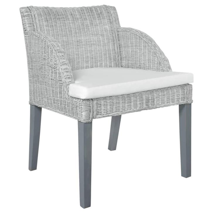 vidaXL Eetkamerstoel met kussen natuurlijk rattan grijs, Huis en Inrichting, Stoelen, Nieuw, Verzenden