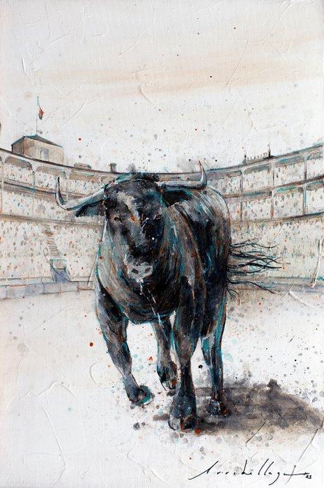 Fernando Arribillaga (1984) - Toro corriendo por la Plaza de, Antiquités & Art, Art | Peinture | Moderne