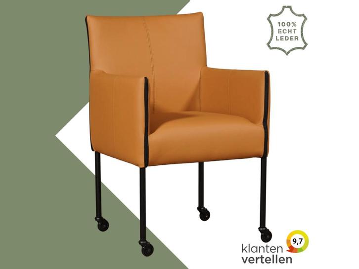 Leren eetkamerstoel More - Toledo Sabbia (lichtcognac) -, Huis en Inrichting, Stoelen, Bruin, Eén, Nieuw, Leer, Ophalen of Verzenden