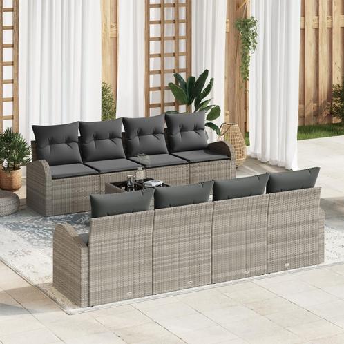 vidaXL 9-delige tuinset met kussens - lichtgrijs poly rattan, Tuin en Terras, Tuinsets en Loungesets, Nieuw, Verzenden